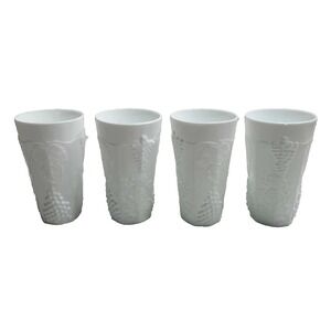 Vintage Indiana Milk Glass Glasses Harvest Grape Tumblers  Set Of ‎ 4 16 Oz.
